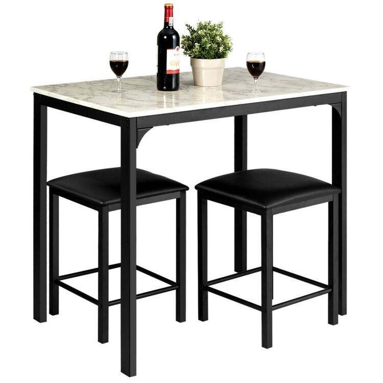 3 Piece Counter Height Dining Set Faux Marble Table