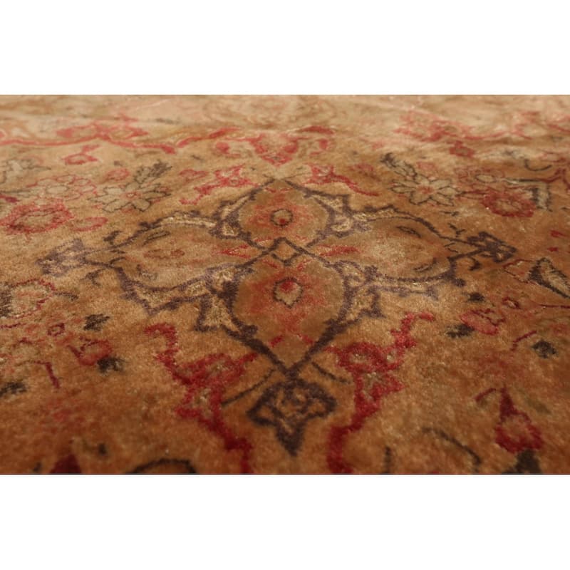 Hand Knotted Tabriz Tan Wool & Silk Traditional Oriental Area Rug - 9' 9'' x 9' 9''