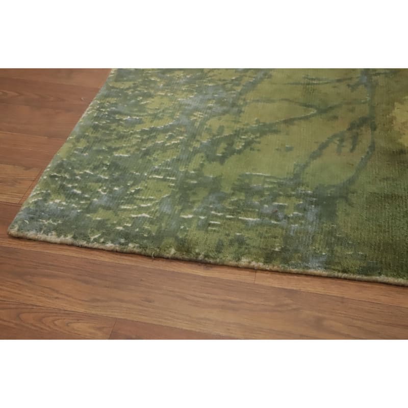 Hand-knotted Modern Silk Green Abstract Oriental Area Rug - 7' 8'' X 5' 5''