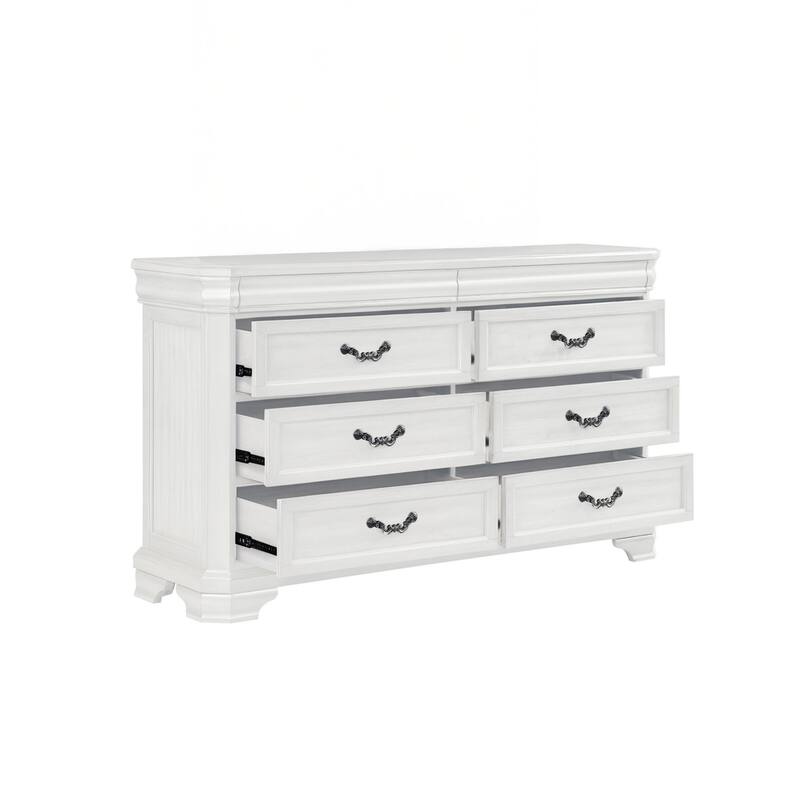 Lynda Wide Dresser, 6 Drawers, White Solid Acacia Wood, 40 Inch