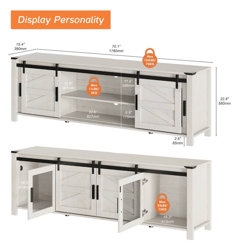 Sliding Barn Door TV Stand Cabinet, Entertainment Center for 75" TV