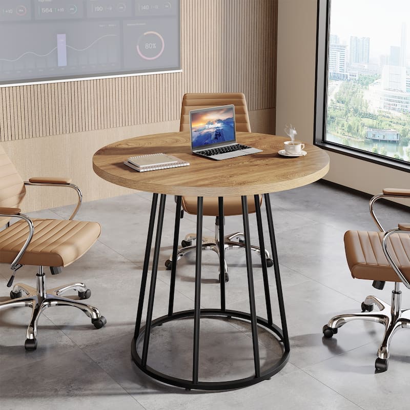 31.5" Round Dining Table, Small Kitchen Dinner Table with Metal Base