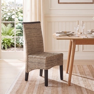 SAFAVIEH Ilya Woven Wicker Dining Chair Set of 2, Grey, Transitional - 17.3" x 24" x 39.3"