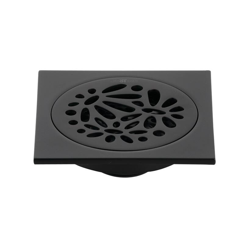Kingston Brass Watercourse Floral 4" Square Grid Shower Drain - Matte Black