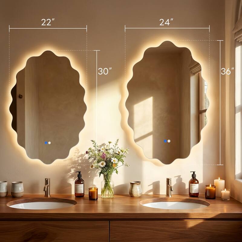 Oval Frameless Dimmable LED Light Anti-Fog Wall Bathroom Vanity Mirror