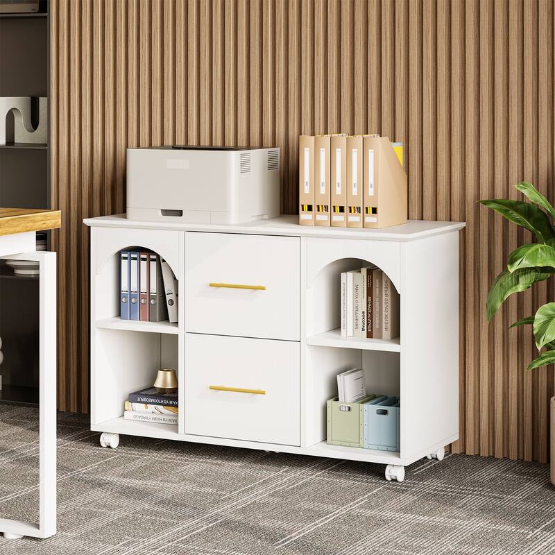 39.3'' Mobile File Cabinet for Home Office, 2 -Drawer, Fits A4/Letter Size - White