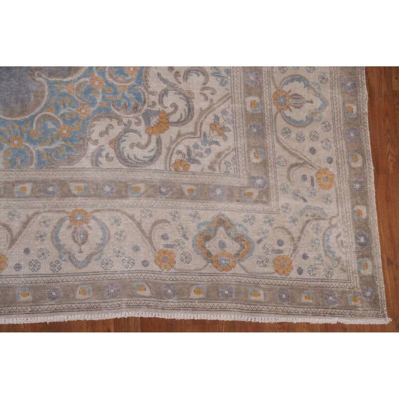 Hand Knotted Oriental 100% Wool Carpet Traditional Medallion Greys & Charcoal Tabriz Area Rug - 12' 8'' X 9' 6''