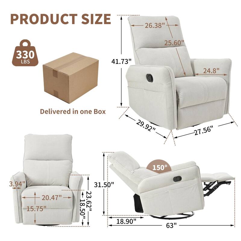 360° Swivel Rocker Manual Recliner Chair for Living Room, Bedroom