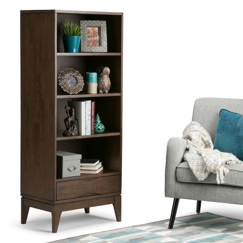 WYNDENHALL Pearson SOLID HARDWOOD 60 x 24 inch Mid Century Modern Bookcase with Storage - 24"w x 16"d x 60"h