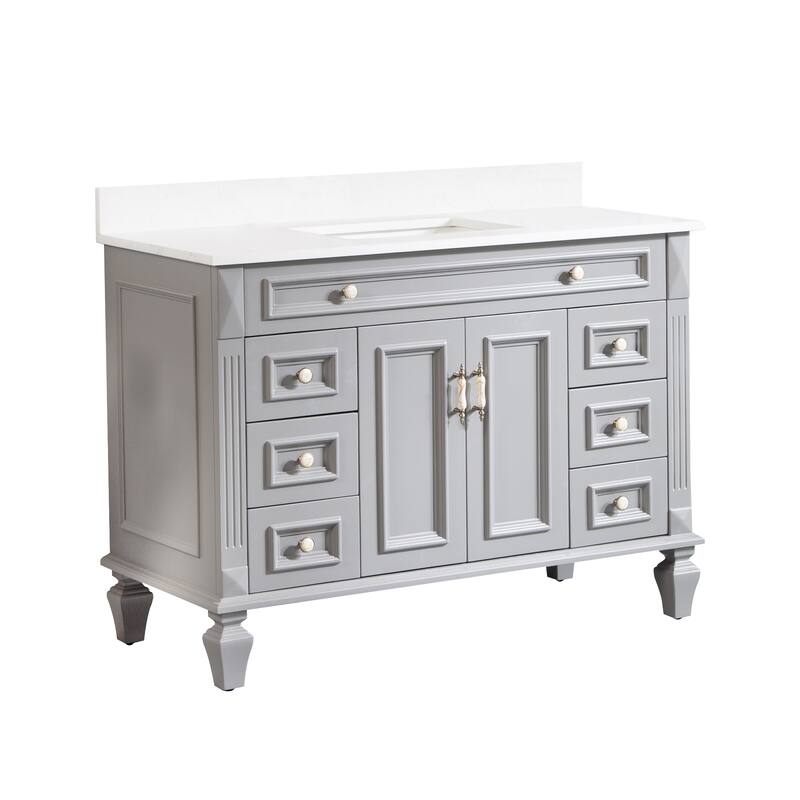 35'' H X48''W Solid Wood Bath Vanity with Stain-resistant Carrera White Quartz Top and Single Sink