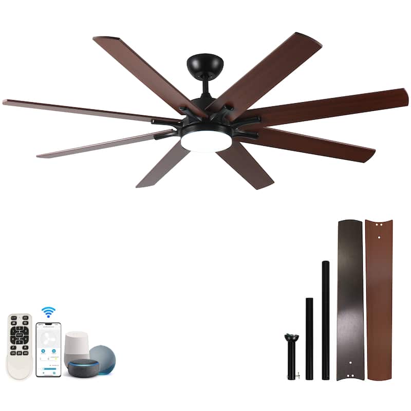 Modern Large Ceiling Fan Light with Lighting and 8 Dual Finish Blades, Reversible DC Motor for Bedroom and Living Room