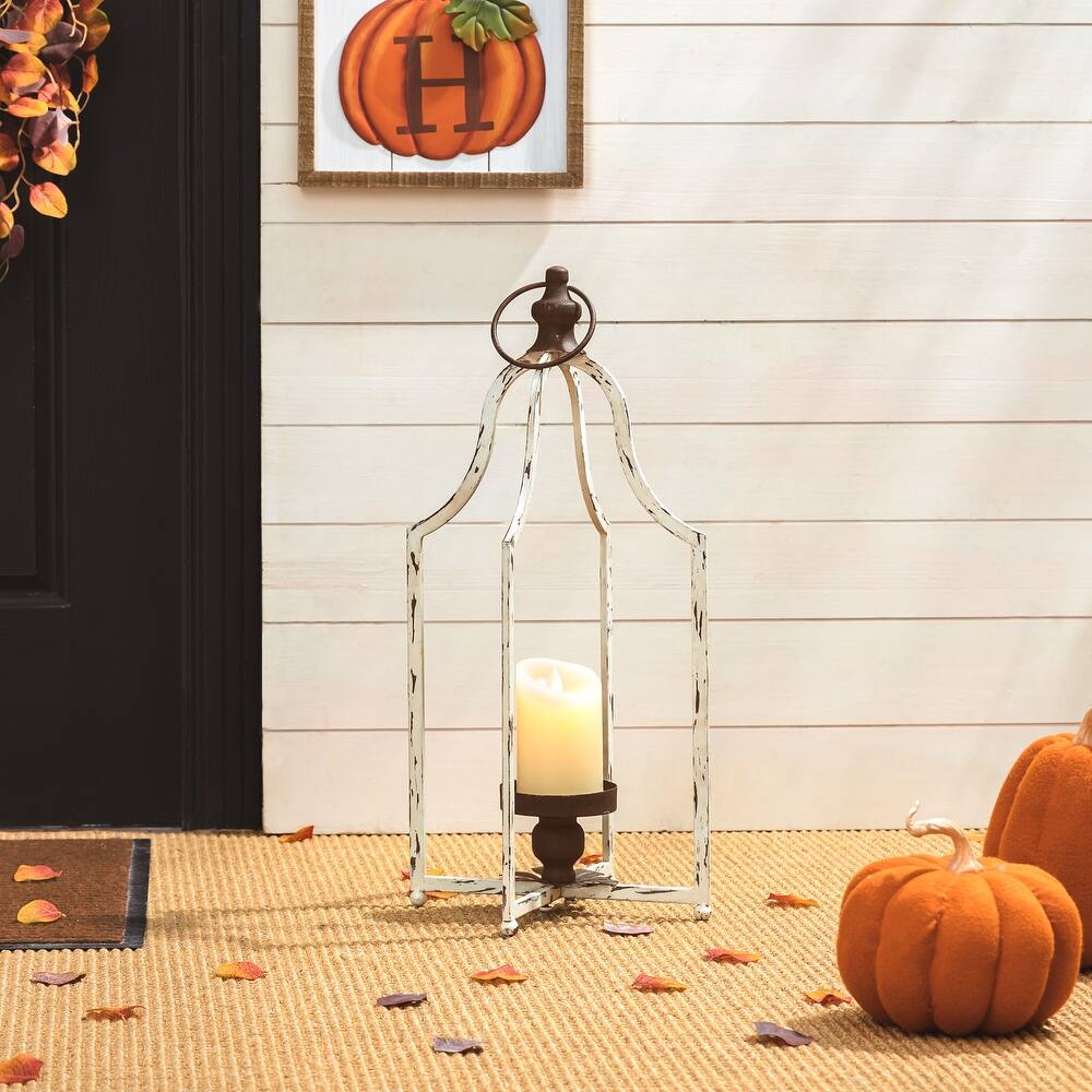 Glitzhome Farmhouse Metal Decorative Lanterns Candle Holder with Handle Wedding Decor