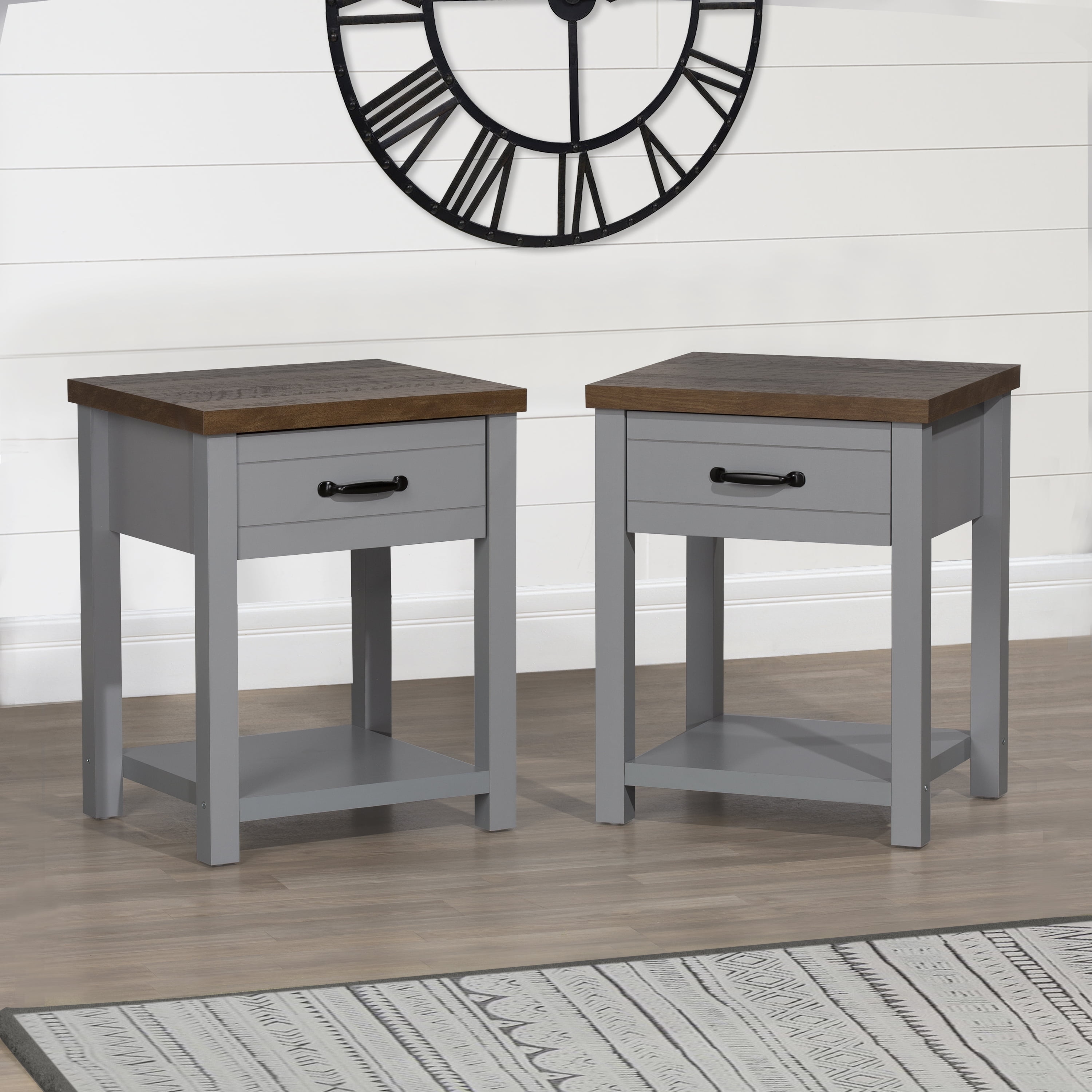 Lancaster farmhouse oak top sale rectangular nightstand set of 2