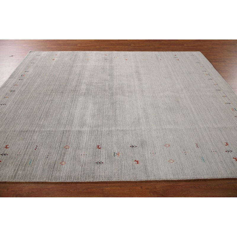 Tribal Gabbeh Indian Area Rug Handmade Beige / Ivory Wool Carpet - 7'9"x 9'8"