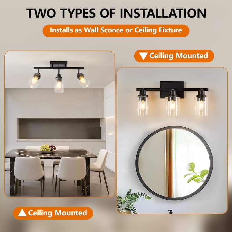 3-Lights Semi Flush Mount Ceiling Light, Adjustable Kitchen Light Fixtures Ceiling Mount with Glass Shades(Bulb Not Included)