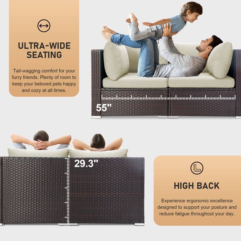 FINCATI Outdoor Sectional Conversation Set, 500 lbs Wicker Deep Seating Set, Loveseat/ Corner/ Ottoman Selectable