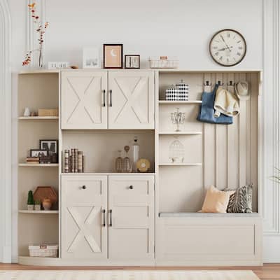 2 in 1 Multifunctional Storage Cabinet/Hall Tree with Storage and 4 Hooks