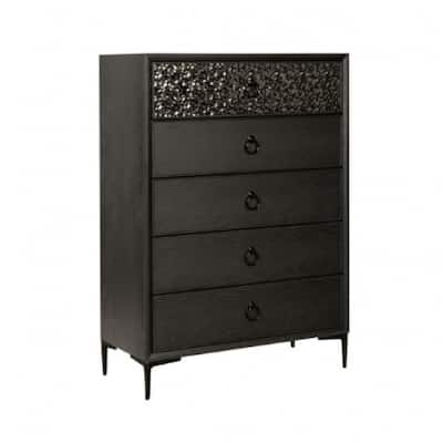 Kaira Tall Dresser Chest, 5 Drawers, Textured Metal, Espresso Brown
