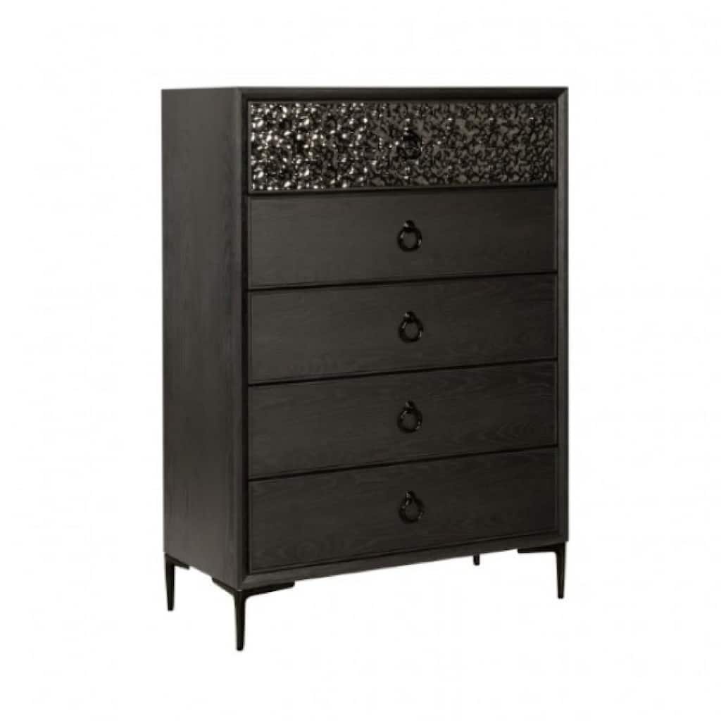 Kaira Tall Dresser Chest, 5 Drawers, Textured Metal, Espresso Brown