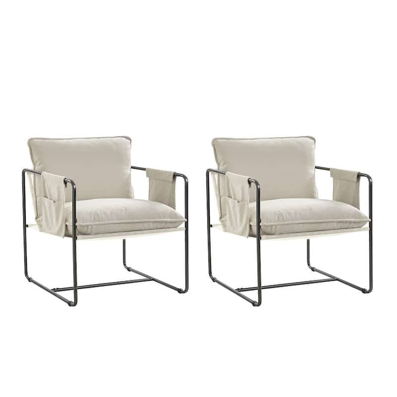 Rebeca Modern Metal Frame Arm Chair with Storage Pockets Set of 2 by HULALA HOME