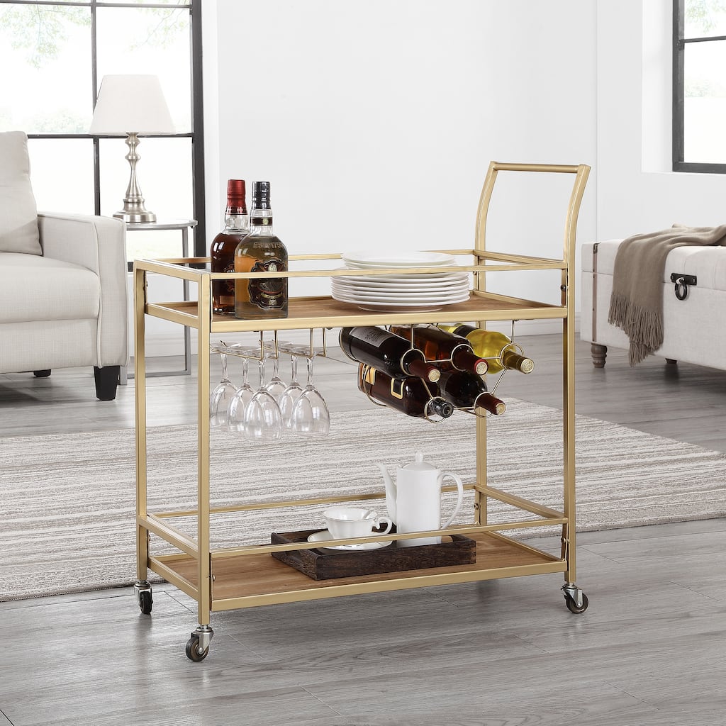 FirsTime & Co. Francesca Bar Cart, Metal Frame, Wood/Glass Top