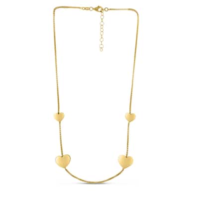 Curata 925 Sterling Silver Yellow Gold Plated Hearts Station Necklace