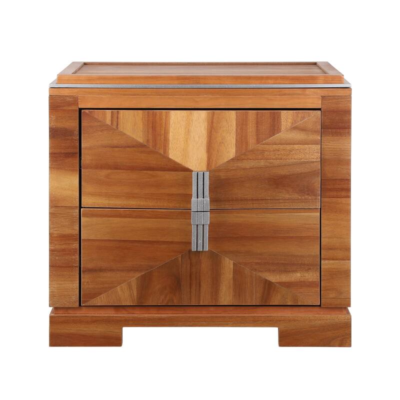 Mid-Century Modern 2-Drawer Diamond Wood End Table with Storage - Light Brown