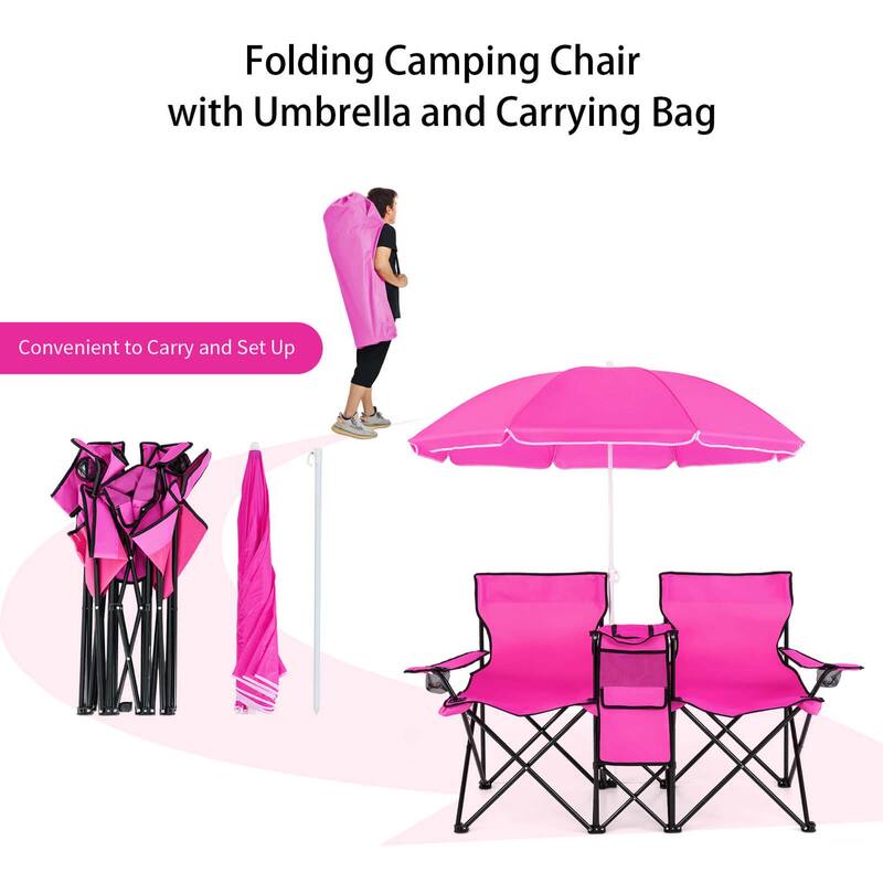 Portable Folding Picnic Double Chair with Umbrella Table Cooler Beach