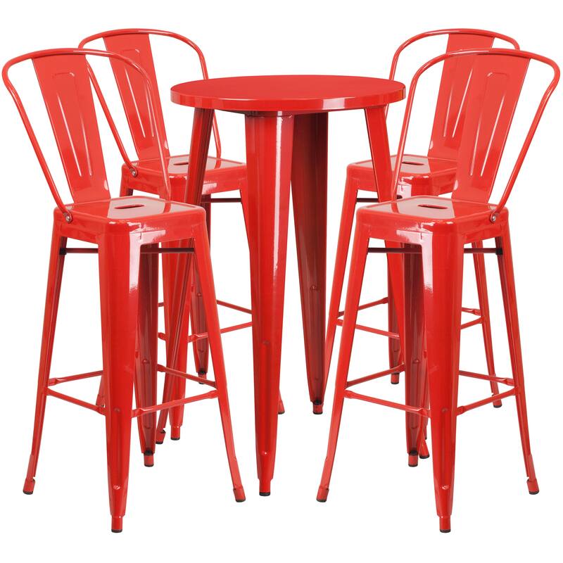 24'' Round Metal Indoor-Outdoor Bar Table Set with 4 Cafe Stools - 24"W x 24"D x 41"H