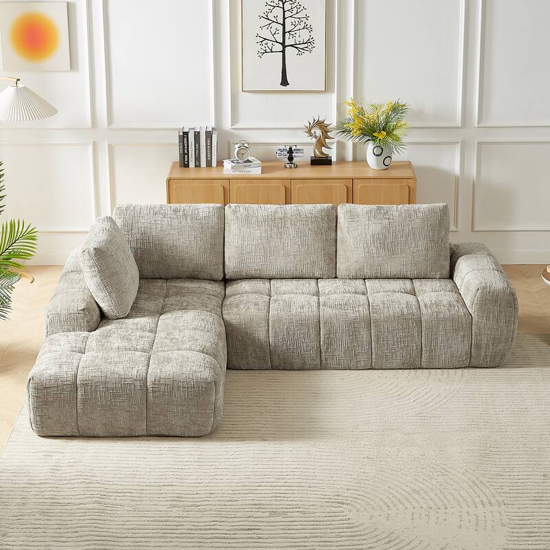Mnimalist Compressed Sleeper Couch L-shaped Chaise Sectional Sofa