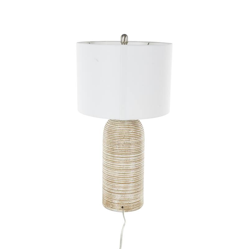 Wood Room Table Lamp with White Drum Shade - Brown - Roche River Decor