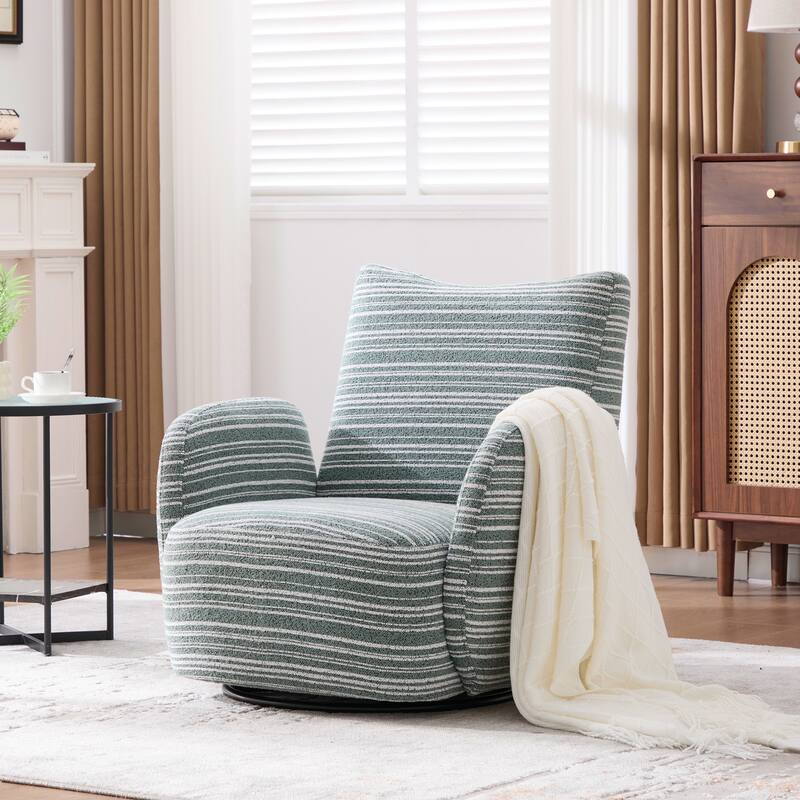Swivel Striped Accent Chair with Metal Base, Modern Arm Chair for Living Room, Fabric Club Single Sofa Chair