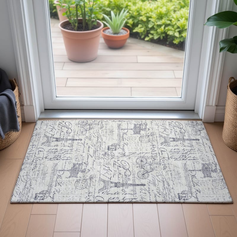Machine Washable Indoor/Outdoor Modern Paris Chantille Rug
