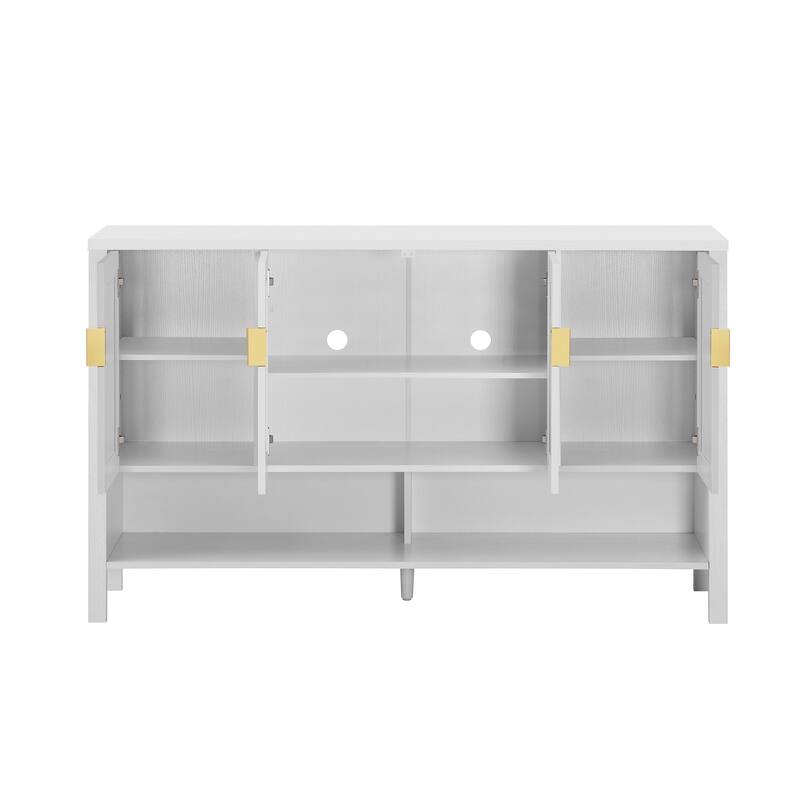 4 Doors Storage Sideboard with Open Shelf and 2-Tiers Adjustable Shelves, Multi Functional Buffet with 2 Side Hooks