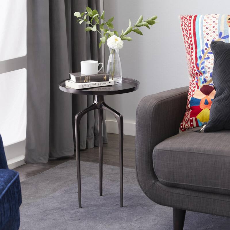 Aluminum Metal Tray Inspired Top Accent Table with 3 Tripod Legs - Gold, Silver or Black - Roche River Decor
