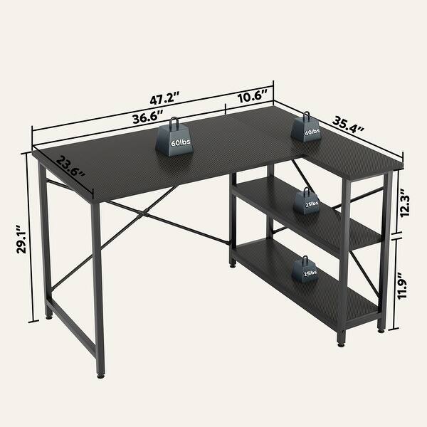 dimension image slide 6 of 13, Small L Shaped Desk with Storage Shelves Corner Computer Desk
