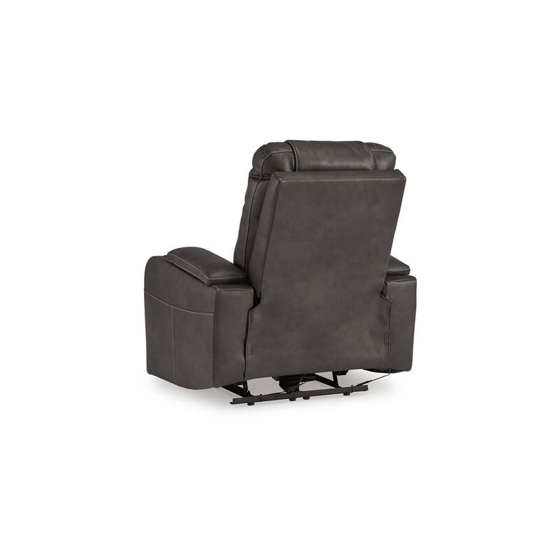 Callum Power Recliner Chair, Adjustable Headrest, Gray Faux Leather