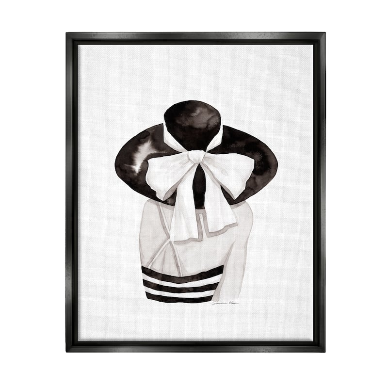 Stupell Summer Girl in Hat Framed Floater Canvas Wall Art Design by Simone Elum - 17 x 21 - Black