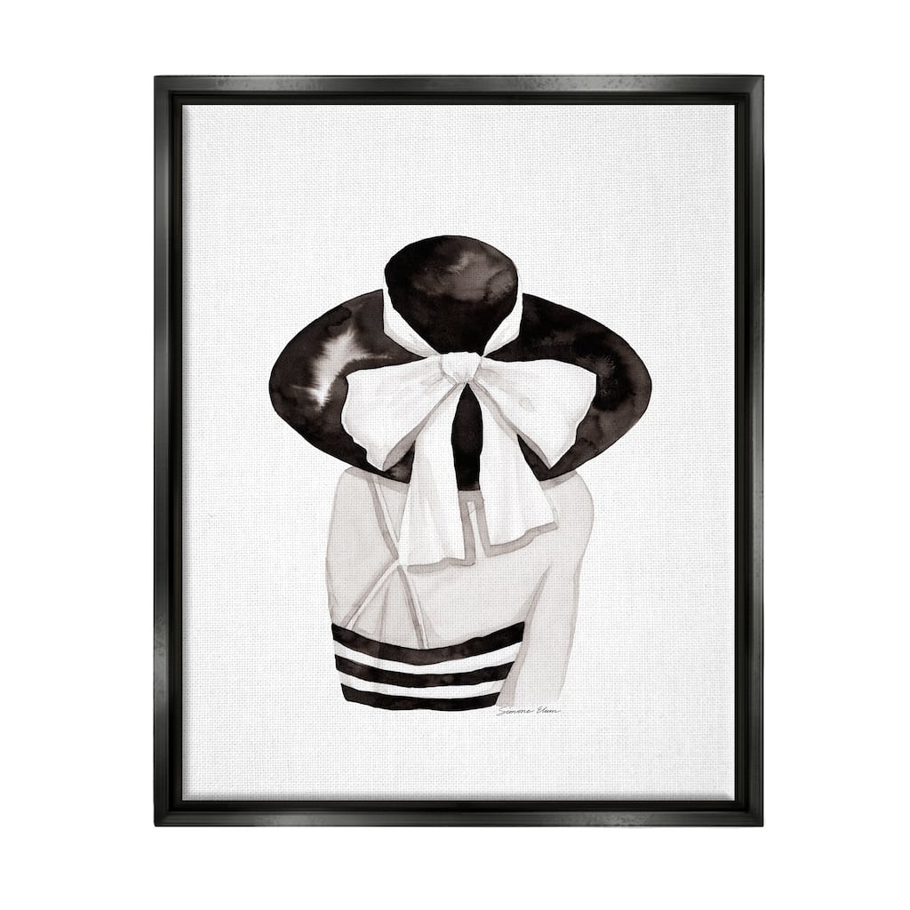 Stupell Summer Girl in Hat Framed Floater Canvas Wall Art Design by Simone Elum