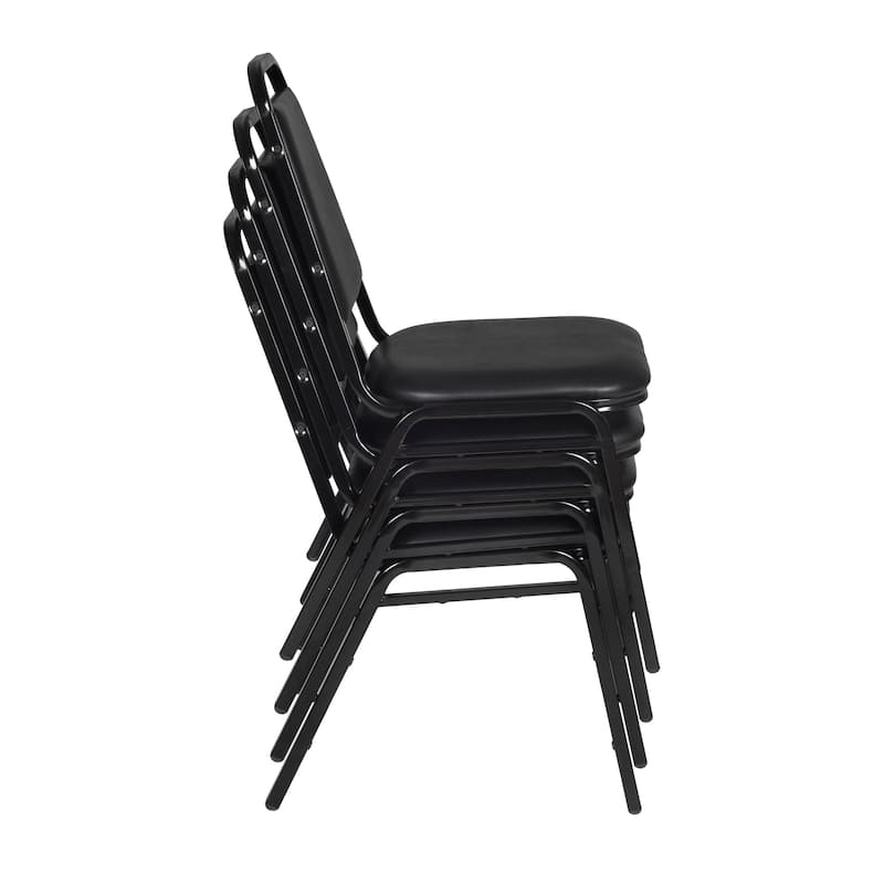 Kahlo 48" Round Breakroom Table- Cherry/ Chrome & 4 Restaurant Stack Chairs- Black