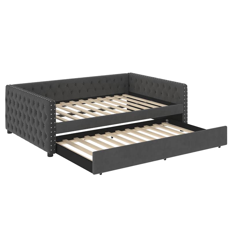 Upholstered Tufted Daybed with Trundle