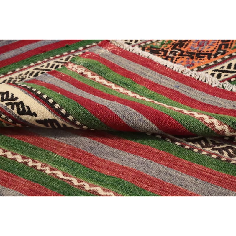 Hand Woven Oriental 100% Wool Carpet Southwestern Tribal Multi-Colored Kilim Area Rug - 7' 10'' X 5' 10''