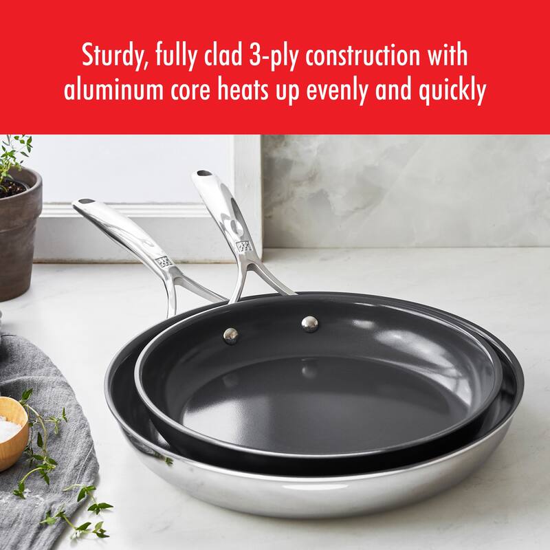 ZWILLING Energy Plus 2-pc Stainless Steel Ceramic Nonstick 10-in & 12-in Fry Pan Set