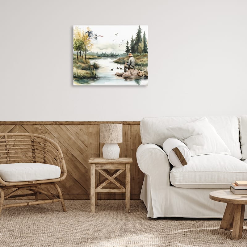 Stupell Fishing by River Landscape Canvas Wall Art Design By Nicole DeCamp