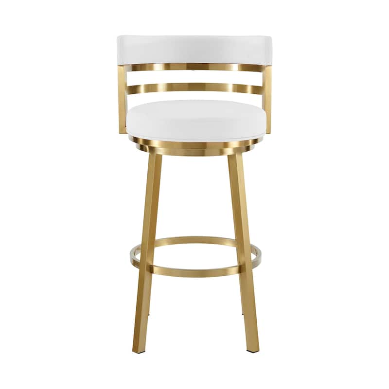 HomeRoots 26" White and Gold Faux Leather and Stainless Steel Low Back Counter Height Swivel Bar Chair