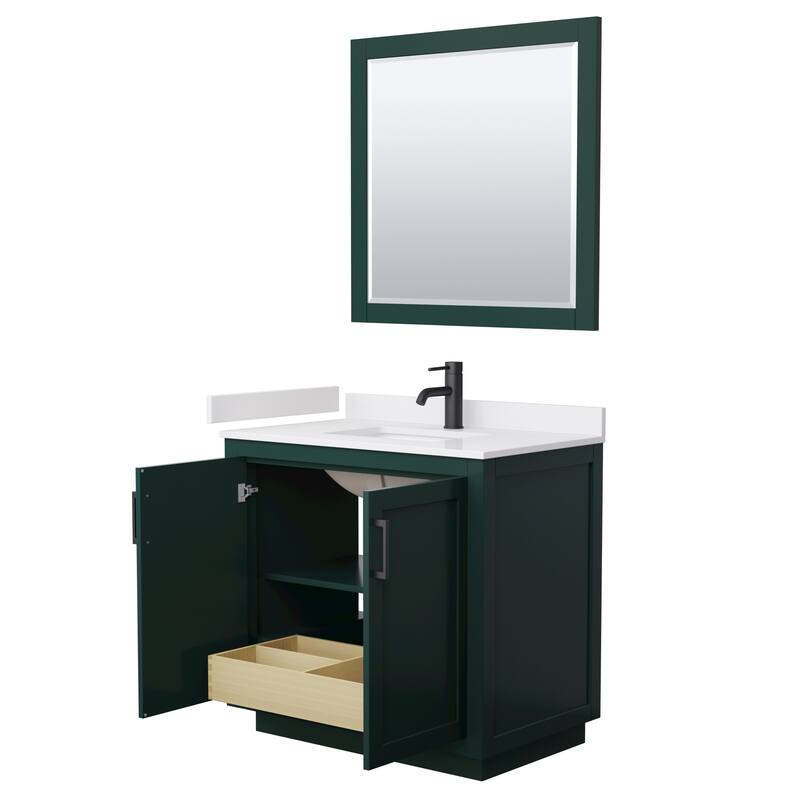 Miranda Single Vanity Set, Cultured Marble Top, 34-Inch Mirror