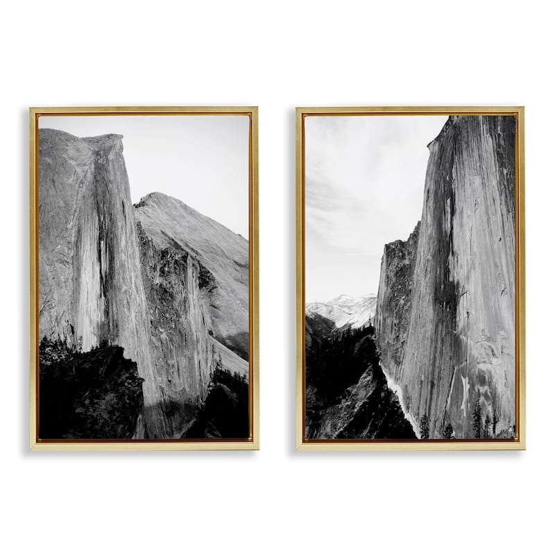 Stupell Monochrome Yosemite Cliffs Framed Floater Canvas Wall Art Design By Gemma Bardot (Set of 2) - 17 x 25 - Gold