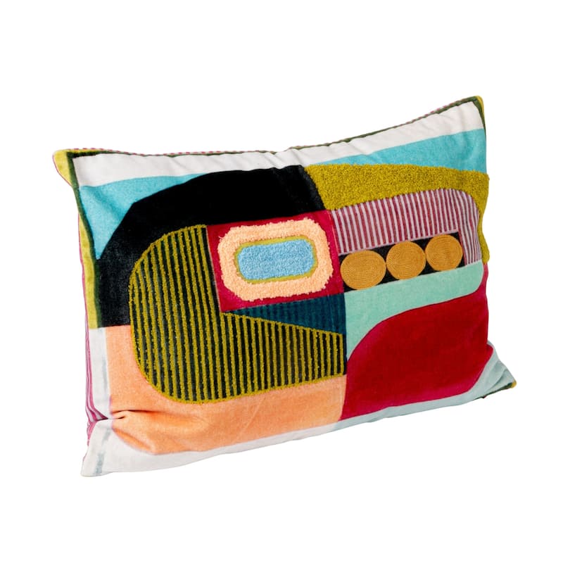 Cotton Velvet Printed Pillow with Design and Tufting