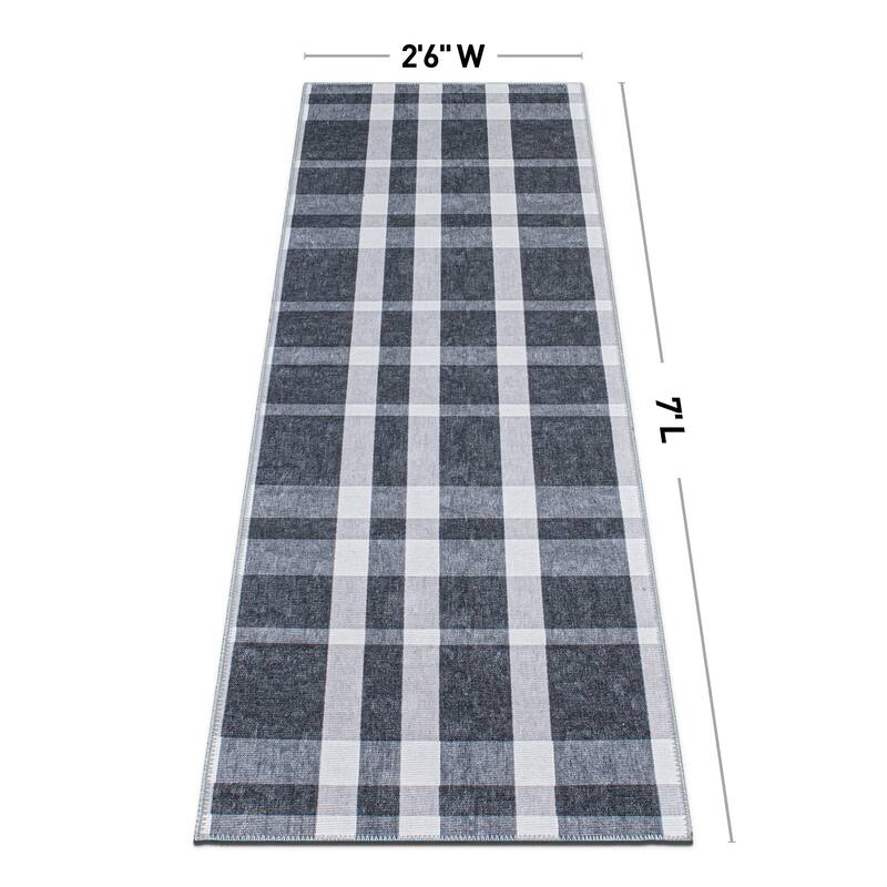 Contemporary Modern Plaid Machine Washable Area Rug