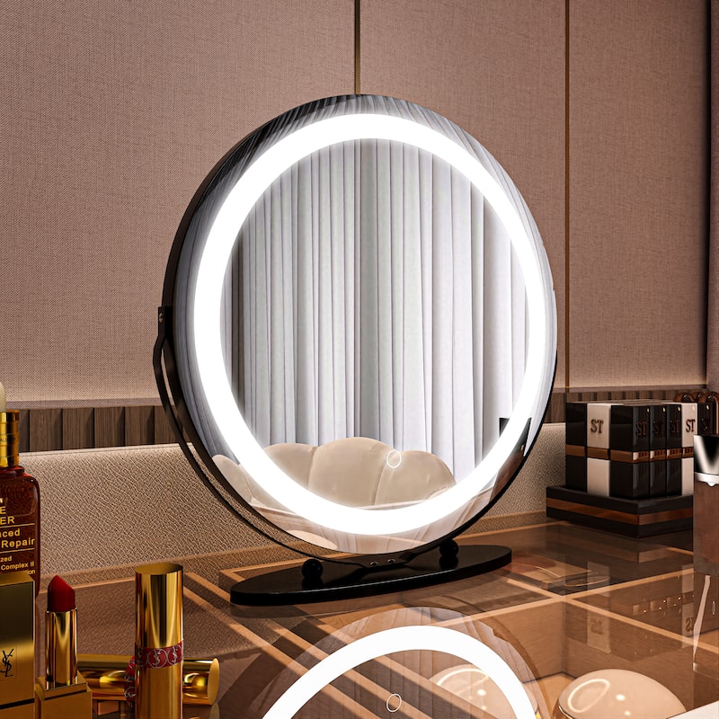 TOOLKISS 19-inch Round Dimmable LED Tabletop Makeup Mirror - 19"